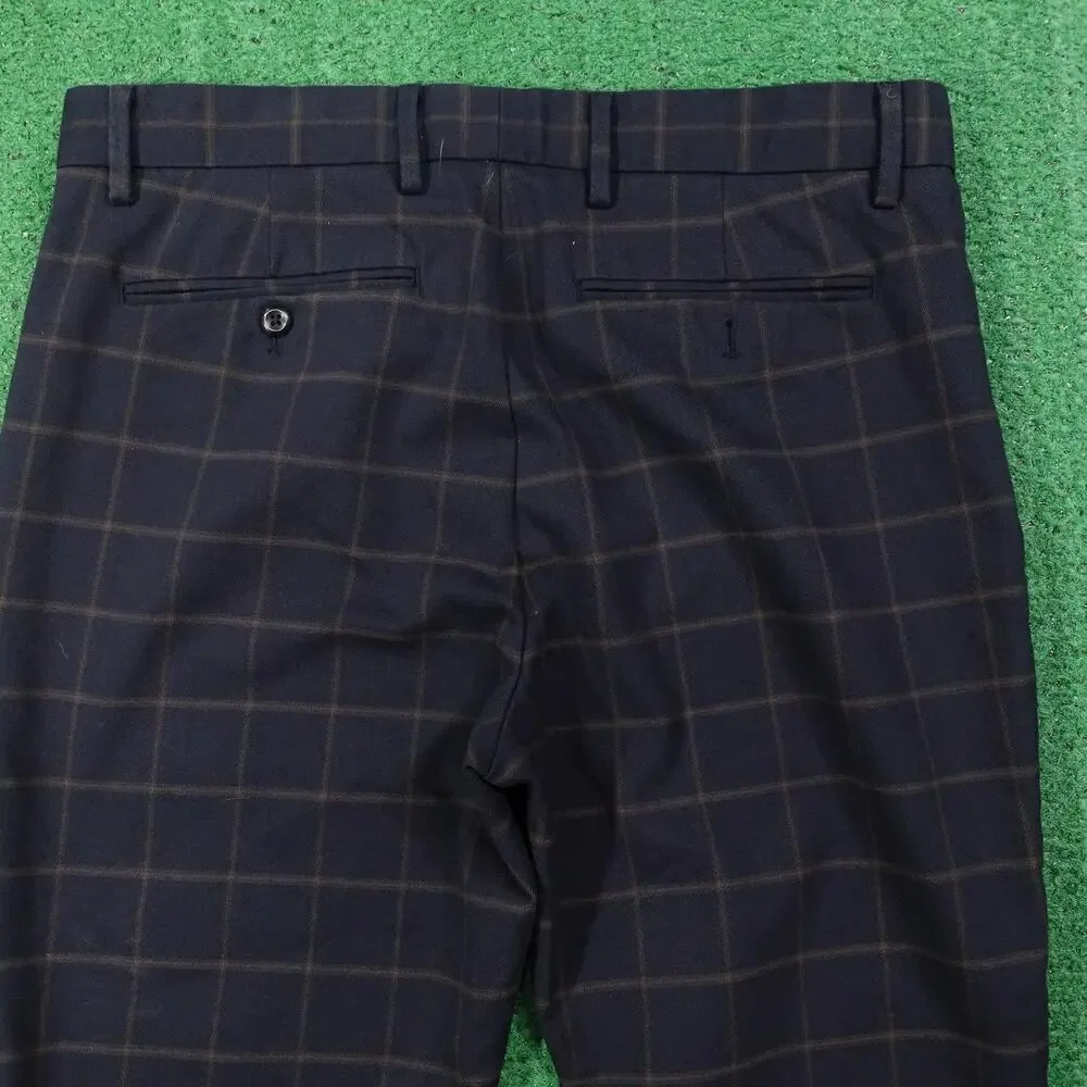 Banana Republic Dress Pants Mens 32x30 (33x26.5) Blue Plaid Slim Tapered Stretch